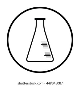 Icon of chemistry cone flask. Thin circle design. Vector illustration.
