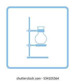 Icon of chemistry flask griped in stand. White background with shadow design. Vector illustration.