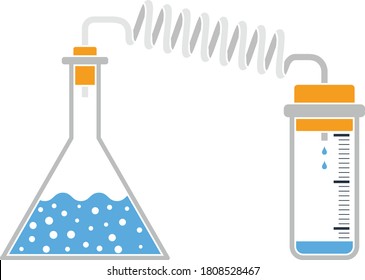 Icon Of Chemistry Reaction With Two Flask. Flat Color Design. Vector Illustration.