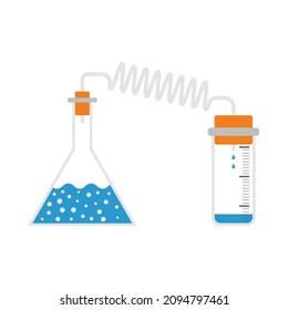 Icon Of Chemistry Reaction With Two Flask. Flat Color Design. Vector Illustration.