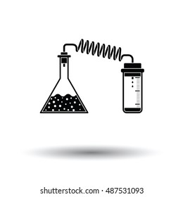 Icon of chemistry reaction with two flask. White background with shadow design. Vector illustration.