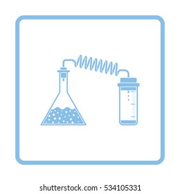 Icon of chemistry reaction with two flask. White background with shadow design. Vector illustration.
