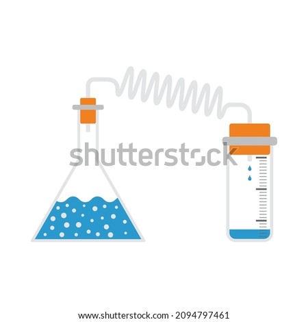 Icon Of Chemistry Reaction With Two Flask. Flat Color Design. Vector Illustration.