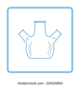 Icon of chemistry round bottom flask with triple throat. White background with shadow design. Vector illustration.