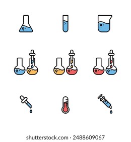 Icon chemistry science laboratory equipment set.