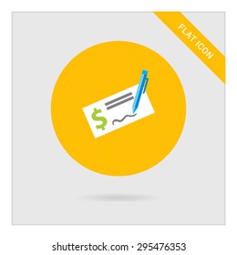 Icon of cheque book page with dollar sign and writing pen