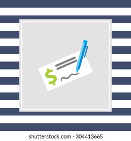 Icon of cheque book page with dollar sign and writing pen