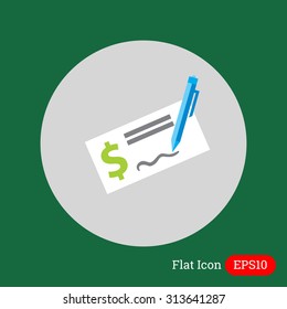 Icon of cheque book page with dollar sign and writing pen