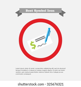 Icon of cheque book page with dollar sign and writing pen