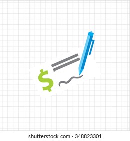 Icon of cheque book page with dollar sign and writing pen