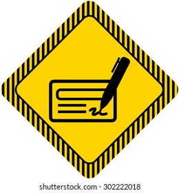 Icon of cheque book page, pen and signature
