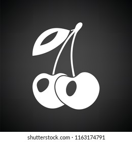 Icon of Cherry. Black background with white. Vector illustration.