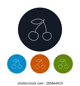 Icon Cherry  , Four Types of Colorful Round Icons Cherry , Line Style, Vector Illustration