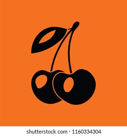 Icon of Cherry. Orange background with black. Vector illustration.