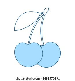 Icon Of Cherry. Thin Line With Blue Fill Design. Vector Illustration.