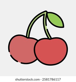 Icon cherry. Traditional tattoo elements. Icon in filled line style.