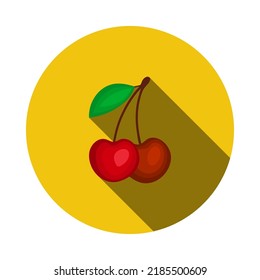 Icono De La Cereza En Los Colores Ui. Diseño De Esténcil De Círculo Plano Con Sombra Larga. Ilustración vectorial.