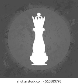 Icon chess queen on gray vintage background . Minimalism. Icon Logo