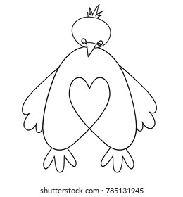 Icon chicken. Chick vector. Chicken isolated on a white background. In Love With The Chicken. The chick with the heart on the belly. ?hicken is drawn with one line.