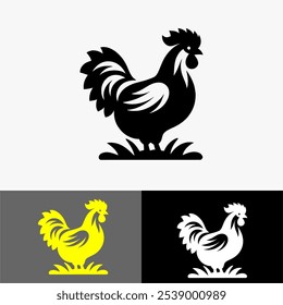 Icon chiken mascot silhouette vector black and white 