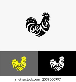 Icon chiken mascot silhouette vector black and white 