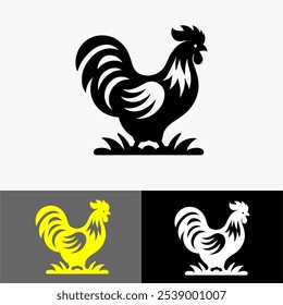 Icon chiken mascot silhouette vector black and white 