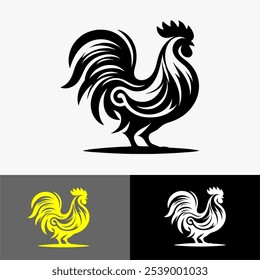 Icon chiken mascot silhouette vector black and white 