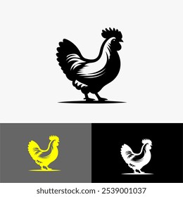 Icon chiken mascot silhouette vector black and white 