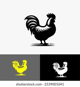 Icon chiken mascot silhouette vector black and white 