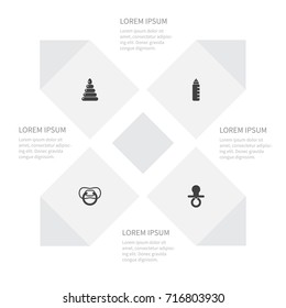 Icon Child Set Of Teat, Fun, Bottle And Other Vector Objects. Also Includes Bottle, Pyramid, Nursery Elements.