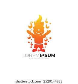 icon of children with burning enthusiasm, kids and fire logos