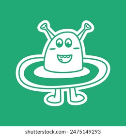 The icon of the children's character alien is green for books, coloring, games, clothes, advertising