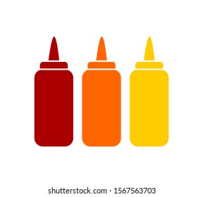  Icon of chilli sauce, tomato sauce, mayonnaise or mustard bottle on a white background, vector illustration