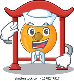 An icon of chinese gong Scroll Sailor cartoon character wearing hat
