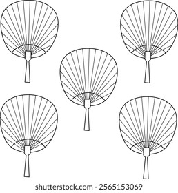 icon Chinese hand fan design, with various design shapes, with a hand drawn black outline style