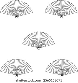 icon Chinese hand fan design, with various design shapes, with a hand drawn black outline style