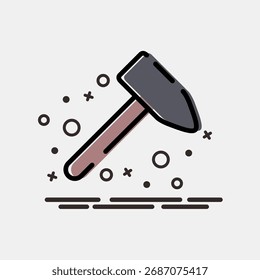 Icon chisel. Gold mining elements. Icon in MBE style.