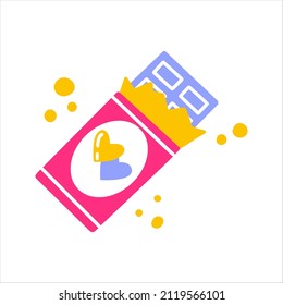 An icon of chocolate bar with hearts. Hand drawn vector illustration for valentine cards, gifts and souvenirs.