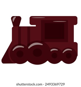 icon of a chocolate candy in the form of a variety of transport, namely a chocolate locomotive made of black chocolate, vector