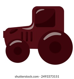 icon of a chocolate candy in the form of a variety of transport, namely a chocolate tractor made of black chocolate, vector