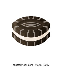 Icon of chocolate chip cookies with a sweet layer. vector chocolate cookies isolated on white background.