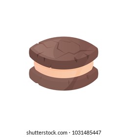 Icon of chocolate chip cookies with a sweet layer. vector chocolate cookies isolated on white background.