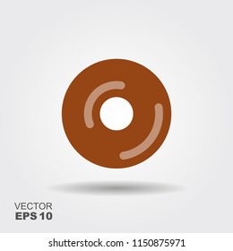 Icon of a chocolate donut. Flat vector illustration with shadow