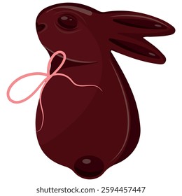 icon of a chocolate Easter bunny looking from behind with a pink bow around its neck, for Easter decorations