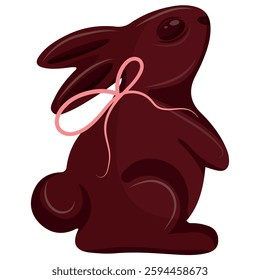 icon of a chocolate Easter bunny standing on its hind legs with a pink bow around its neck, for Easter decorations