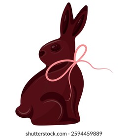 icon of a chocolate Easter bunny turned to the right with a pink bow around its neck, for Easter decorations