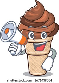 An icon of chocolate ice cream holding a megaphone