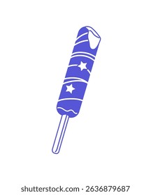Icon of chocolate popsicle. Ice cream with cocoa frosting. Bitten icecream on wooden stick. Frozen dessert, cold summer food, eating. Flat isolated outline vector illustration on white background