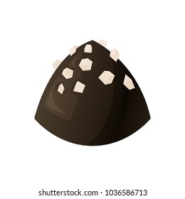 Icon chocolate truffle, candy from dark chocolate with white powder. Vector illustration isolated on white background