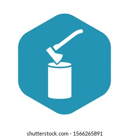 Icon chopping wood. An axe in a log. Vector illustration in simple flat style isolated on white background for design and web.